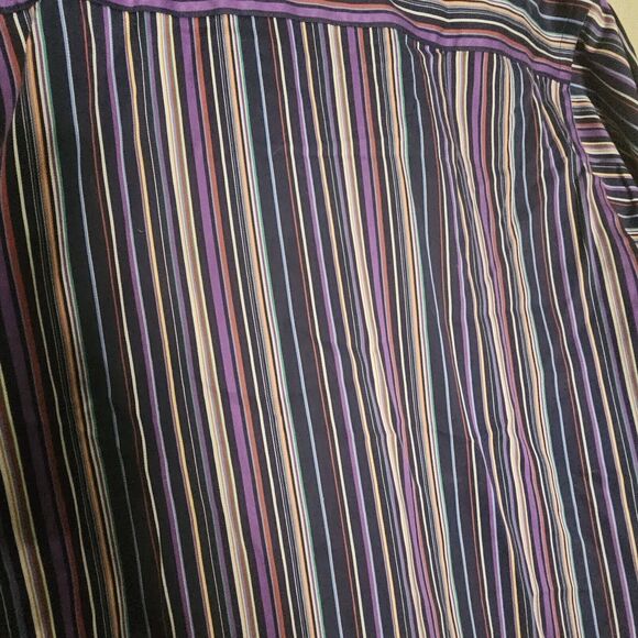 Bugatchi Uomo Purple Striped Dress Shirt Mens XXL Long Sleeve ButtonUp Flip Cuff - Picture 6 of 11